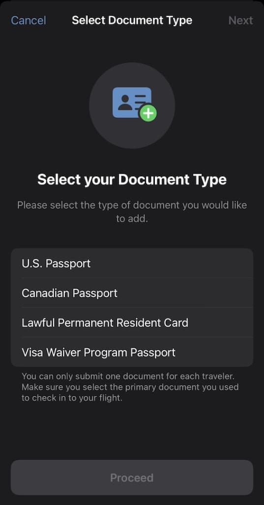 Capture écran application Mobile Passeport Control