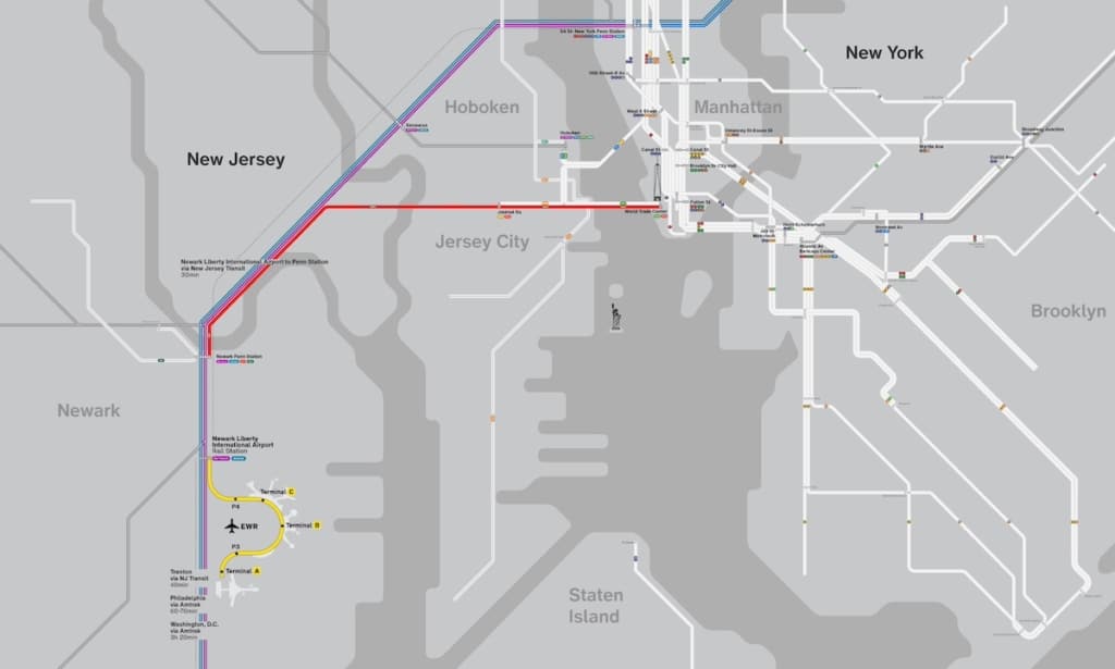 Newark/Manhattan transfer by train or subway with map