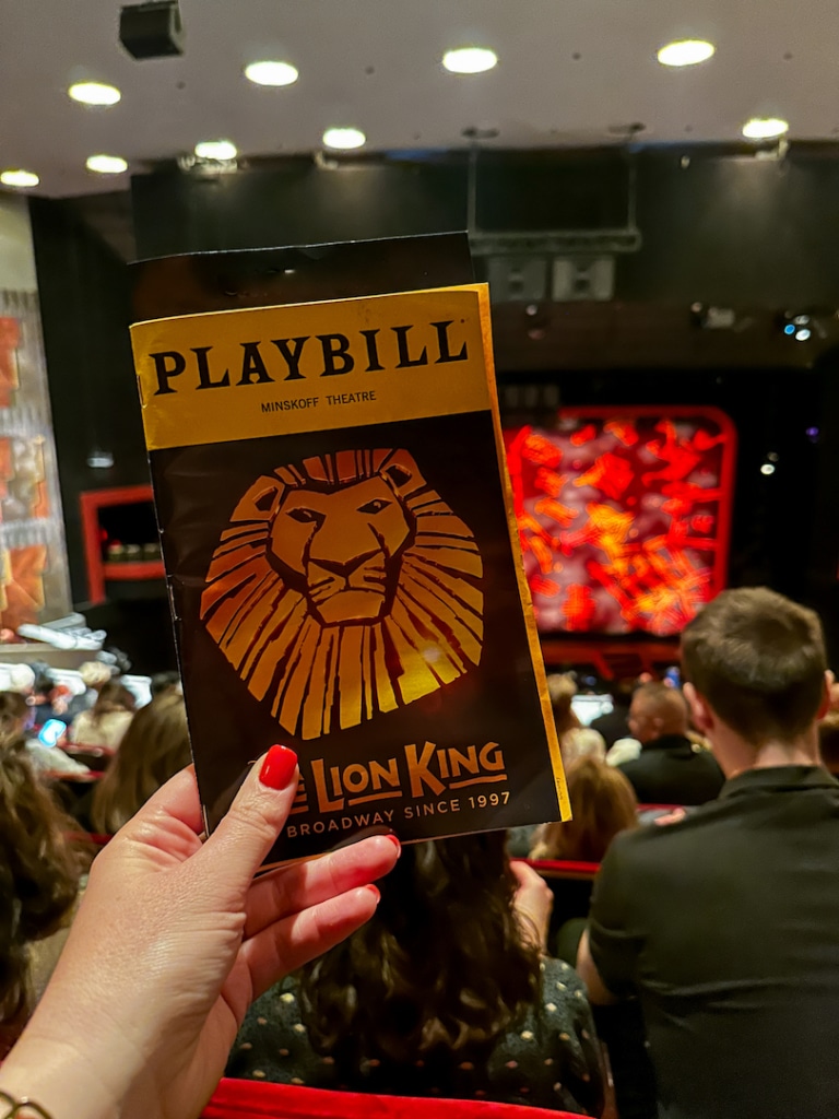 Programme de théâtre pour le Roi Lion à New York