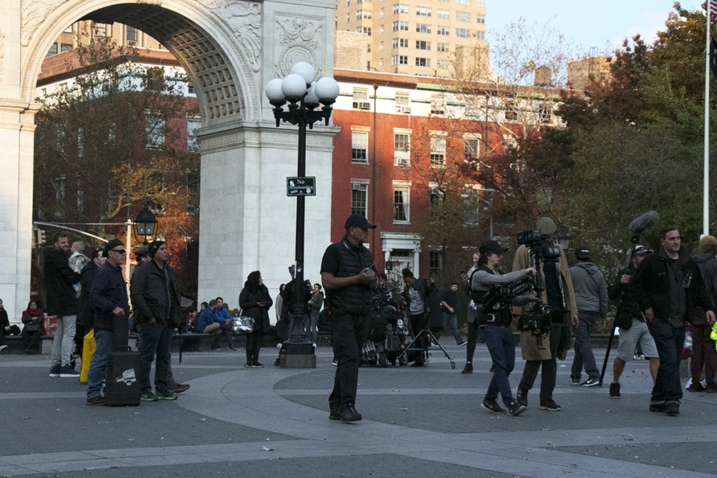 Tournage d'un film sur Washington Square Park