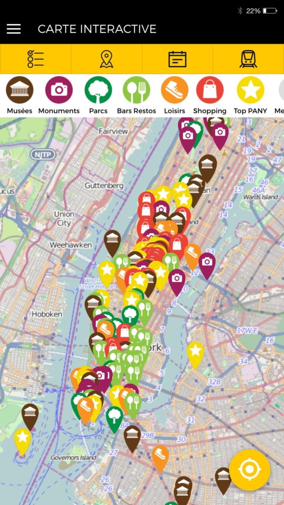 Carte interactive dansl'application Partir à New York