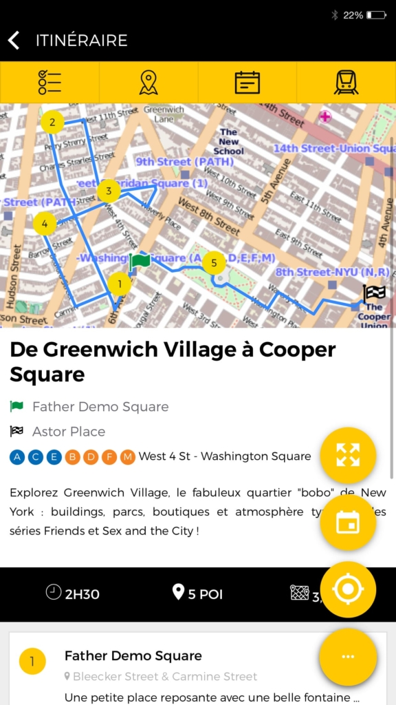 Les itinéraires détaillés de New York dans l'application Partir à New York