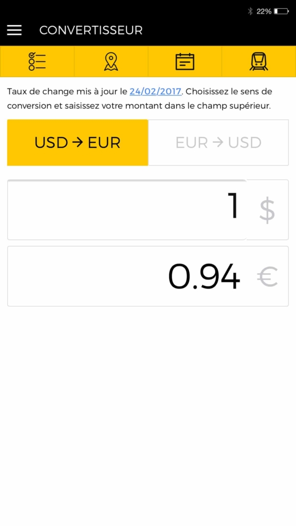 Convertisseur Dollar Euros dans l'application Partir à New York