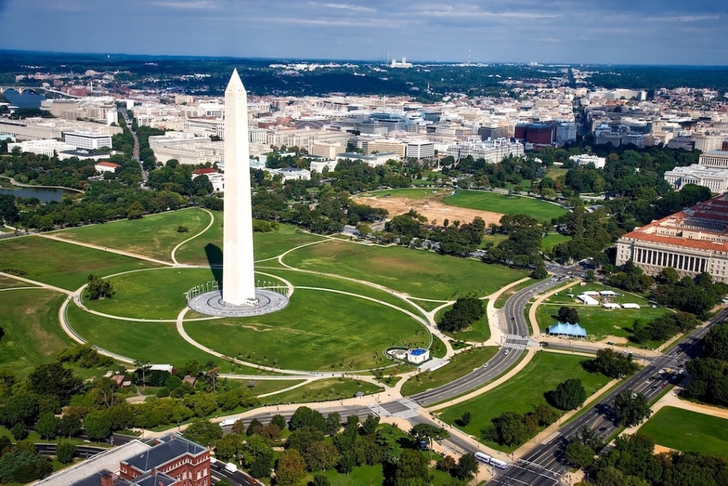 Vue aérienne de Washington DC